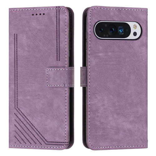Google Pixel 11 / Pixel 11 Pro Skin Feel Stripe Pattern Leather Phone Case with Lanyard - Purple