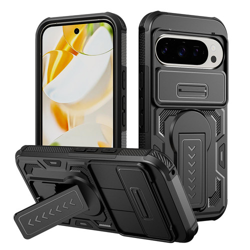 Google Pixel 11 / Pixel 11 Pro Slid Camera Shield Invisible Holder PC Hybrid TPU Phone Case - Black