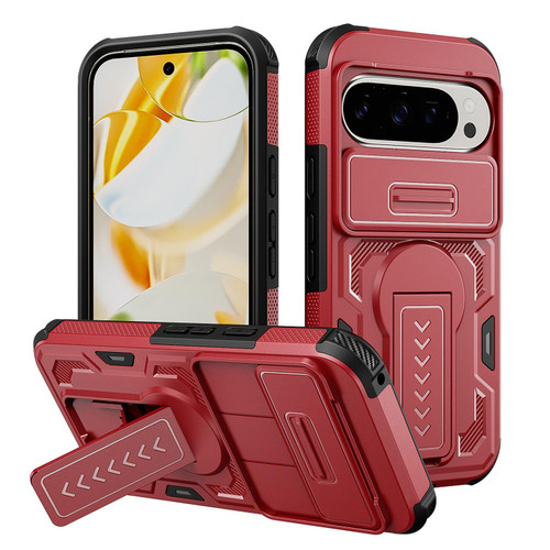 Google Pixel 11 / Pixel 11 Pro Slid Camera Shield Invisible Holder PC Hybrid TPU Phone Case - Red