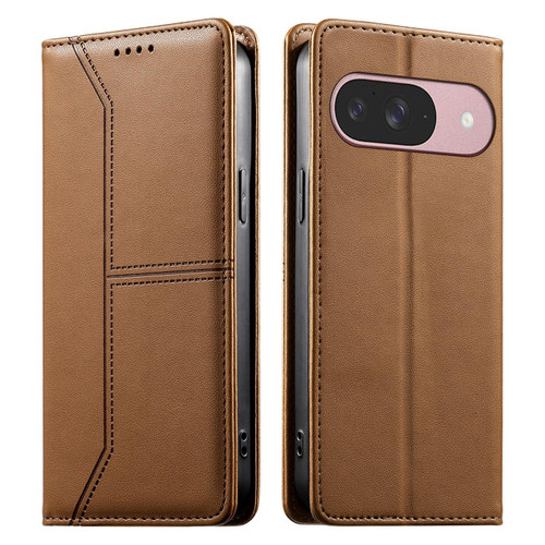 Google Pixel 11 / Pixel 11 Pro Stitched Line Magnetic RFID Vegan Leather Phone Case - Brown