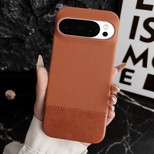 Google Pixel 11 / Pixel 11 Pro Stitching Cloth MagSafe Magnetic PC Hybrid PU Phone Case - Brown
