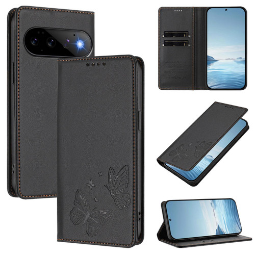 Google Pixel 11 / Pixel 11 Pro Strong Magnetic Dual Butterfly RFID Vegan Leather Phone Case - Black