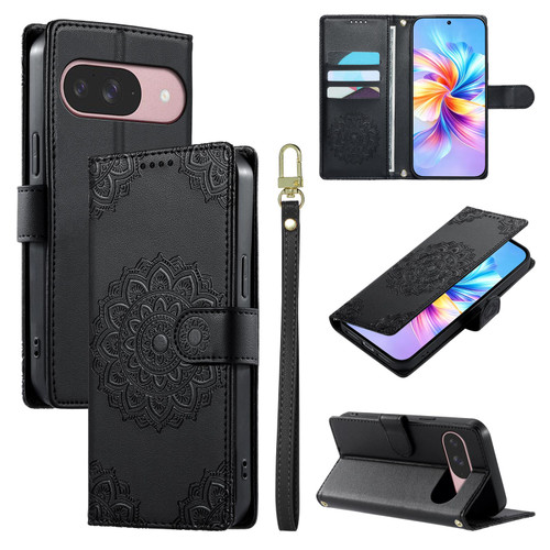 Google Pixel 11 / Pixel 11 Pro Totem Embossed Magnetic Closure Vegan Leather Phone Case with Strap - Black