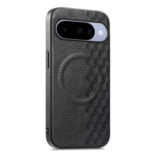Google Pixel 11 3D Cubic Grid Pressed Magnetic PU Back Cover Phone Case - Black