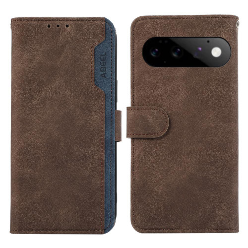Google Pixel 11 ABEEL Color Block Magnetic RFID Leather Phone Case - Brown-Blue