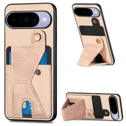 Google Pixel 11 Carbon Fiber Wallet Flip Card K-shaped Holder Phone Case - Khaki
