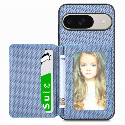 Google Pixel 11 Pro Carbon Fiber Magnetic Card Bag Phone Case - Blue