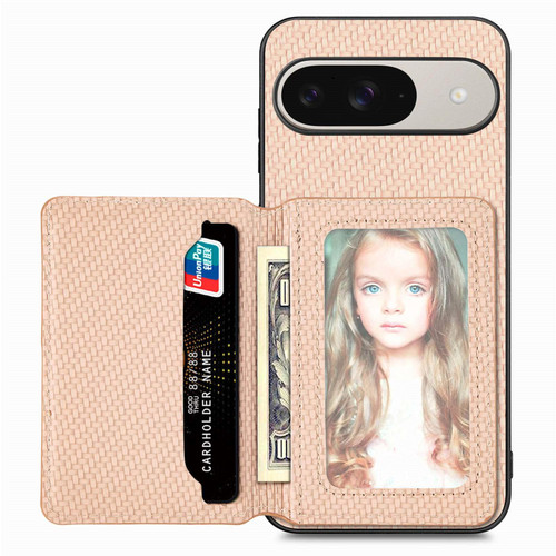 Google Pixel 11 Pro Carbon Fiber Magnetic Card Bag Phone Case - Khaki