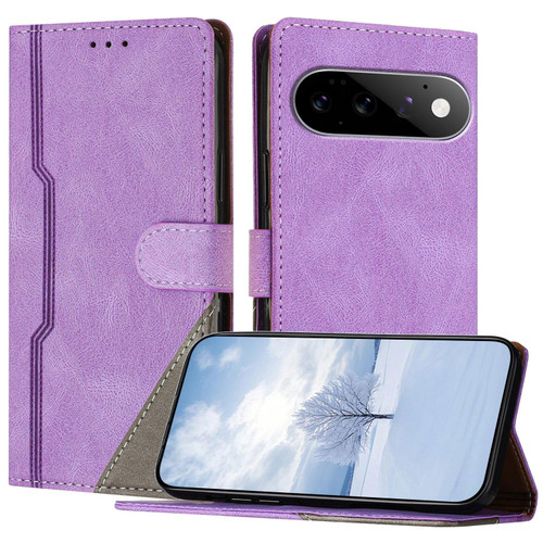 Google Pixel 11 Pro Color Matching Buckle Clasp Vegan Leather Phone Case - Purple