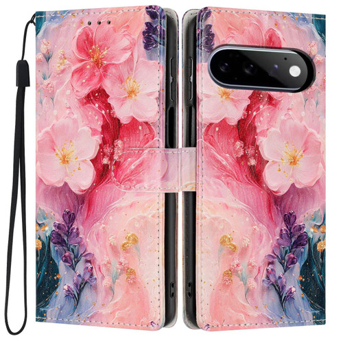 Google Pixel 11 Pro Colorful Painting Vegan Leather Phone Case with Lanyard - Oil Painting Flowers