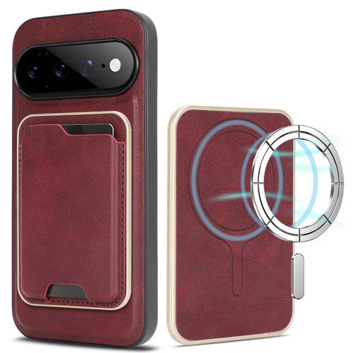 Google Pixel 11 Pro Kalebol Slim MagSafe Ring Magnetic Card Bag Leather Phone Case - Red