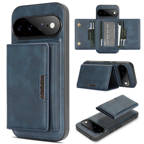 Google Pixel 11 Pro Kalebol Strong Magnetic MagSafe Tri-Fold Wallet Leather Phone Case - Blue