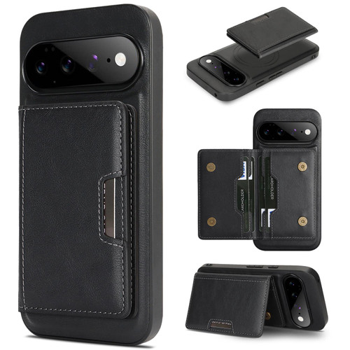 Google Pixel 11 Pro Kalebol Strong MagSafe Magnetic Two-Fold Card Bag Leather Phone Case - Black
