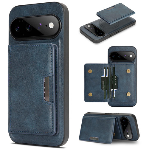 Google Pixel 11 Pro Kalebol Strong MagSafe Magnetic Two-Fold Card Bag Leather Phone Case - Blue