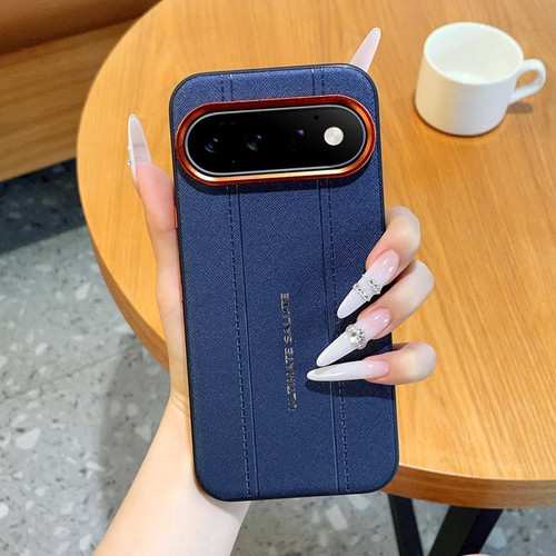 Google Pixel 11 Pro Metal Camera Lens Frame Buttons Vegan Leather Phone Case - Blue