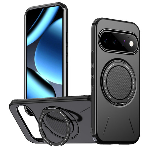 Google Pixel 11 Pro Metal Rotation Holder MagSafe TPU Hybrid PC Phone Case - Black
