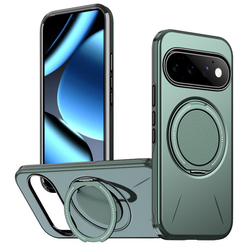 Google Pixel 11 Pro Metal Rotation Holder MagSafe TPU Hybrid PC Phone Case - Grey Green