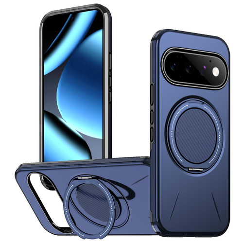 Google Pixel 11 Pro Metal Rotation Holder MagSafe TPU Hybrid PC Phone Case - Navy Blue