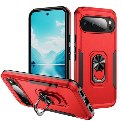 Google Pixel 11 Pro Pioneer Armor Heavy Duty PC + TPU Phone Case with Holder - Red+Black
