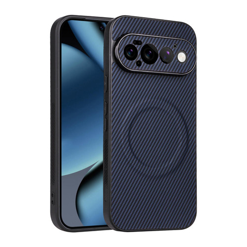 Google Pixel 11 Pro Precise Cutout Carbon Fiber Texture Vegan Leather Phone Case - Blue