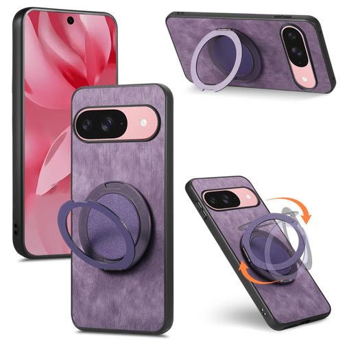 Google Pixel 11 Pro Retro Leather Rotation Round Holder Phone Case - Purple