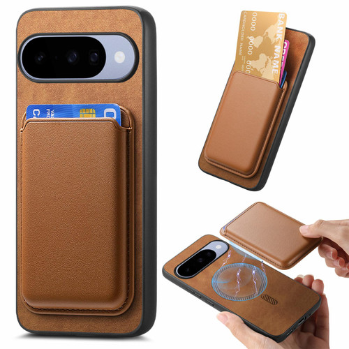 Google Pixel 11 Pro Retro Magsafe Card Bag PU Back Cover Phone Case - Brown