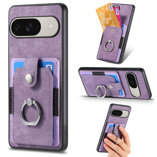 Google Pixel 11 Pro Retro Skin-feel Ring Card Wallet Phone Case - Purple