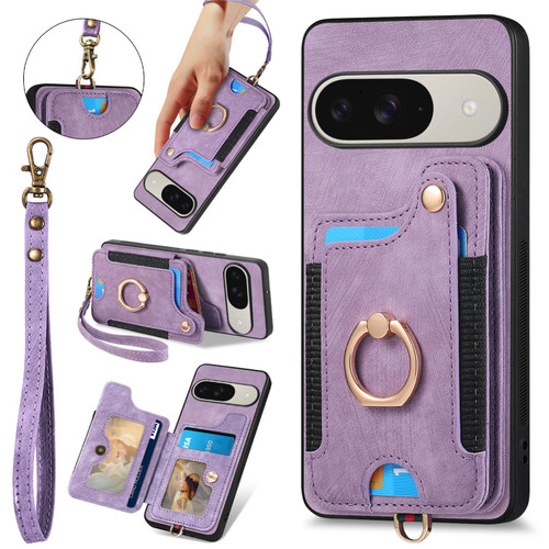 Google Pixel 11 Pro Retro Skin-feel Ring Multi-card Wallet Phone Case - Purple