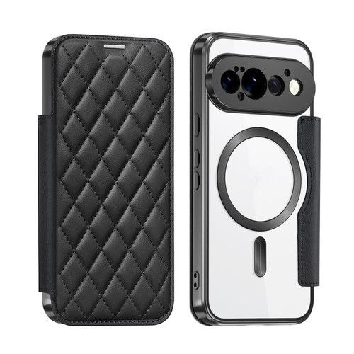 Google Pixel 11 Pro Shield Magsafe RFID Anti-theft Rhombus Leather Phone Case - Black