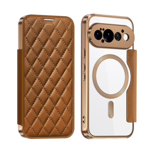 Google Pixel 11 Pro Shield Magsafe RFID Anti-theft Rhombus Leather Phone Case - Brown