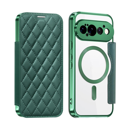 Google Pixel 11 Pro Shield Magsafe RFID Anti-theft Rhombus Leather Phone Case - Green