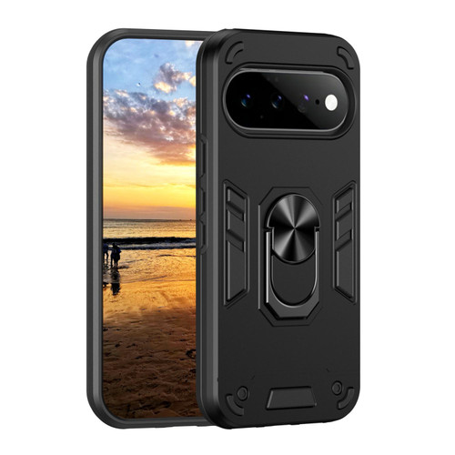 Google Pixel 11 Pro Shockproof Metal Ring Holder Phone Case - Black