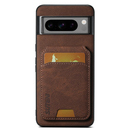 Google Pixel 11 Pro Suteni H02 Litchi Leather Card Wallet Stand Back Phone Case - Brown