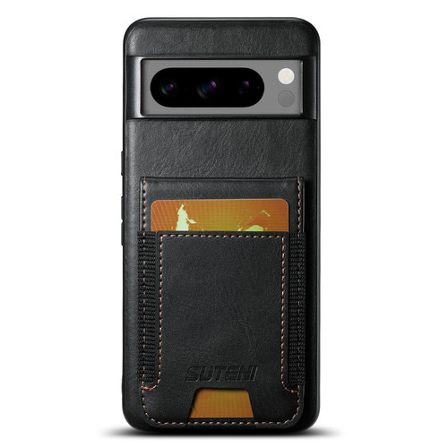Google Pixel 11 Pro Suteni H03 Oil Wax Leather Wallet Stand Back Phone Case - Black