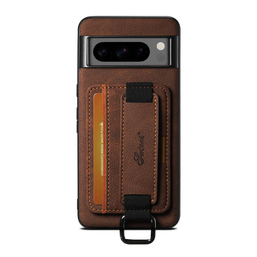 Google Pixel 11 Pro Suteni H13 Litchi Leather Wrist Strap Wallet Back Phone Case - Brown
