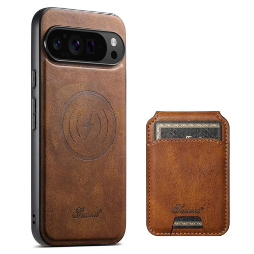 Google Pixel 11 Pro Suteni H15 Oil Eax Leather Detachable Wallet Back Phone Case - Brown
