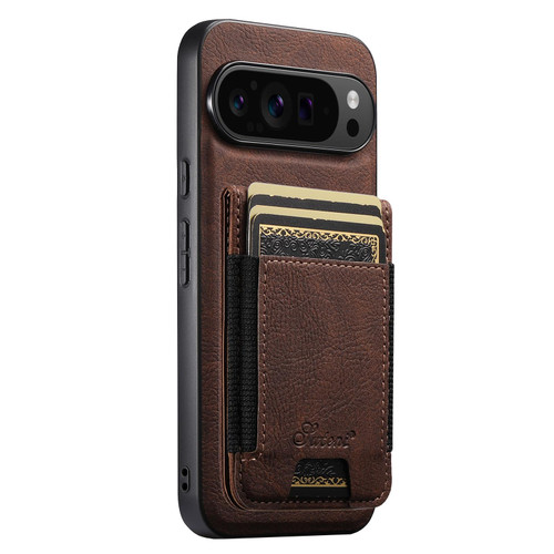Google Pixel 11 Pro Suteni H17 Litchi Texture Leather Magnetic Detachable Wallet Phone Case - Brown