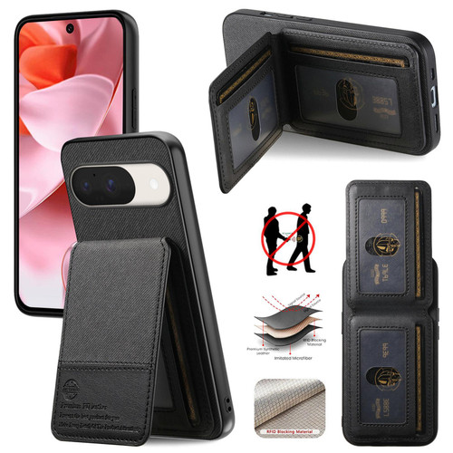 Google Pixel 11 Pro Twill Fabric Leather Vertical Flip RFID Card Bag Phone Case - Black