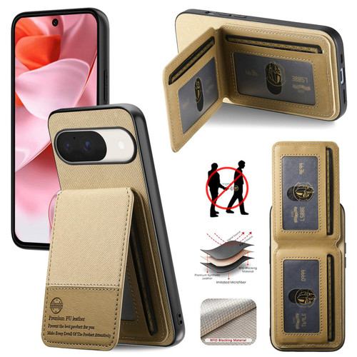 Google Pixel 11 Pro Twill Fabric Leather Vertical Flip RFID Card Bag Phone Case - Khaki