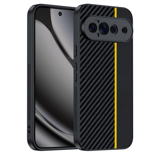 Google Pixel 11 Pro Ultra-thin Carbon Fiber Texture Printing Phone Case - Black Yellow