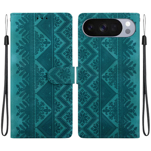 Google Pixel 11 Pro XL Ethnic Pattern Embossed Vegan Leather Phone Case - Green