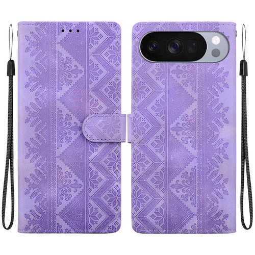 Google Pixel 11 Pro XL Ethnic Pattern Embossed Vegan Leather Phone Case - Purple