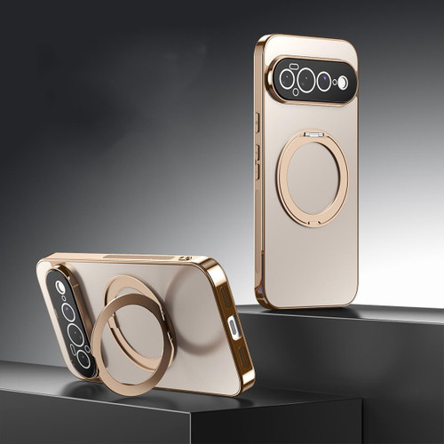 Google Pixel 11 Pro XL 360 Degree Rotating Holder MagSafe Electroplated Phone Case with Lens Cover - Gold