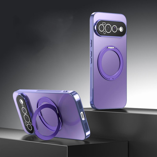 Google Pixel 11 Pro XL 360 Degree Rotating Holder MagSafe Electroplated Phone Case with Lens Cover - Purple