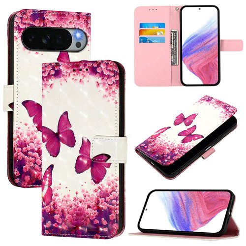 Google Pixel 11 Pro XL 3D Painting Horizontal Flip Leather Phone Case - Rose Butterfly