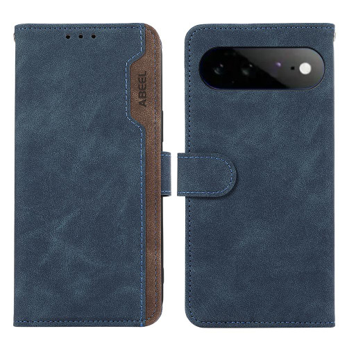 Google Pixel 11 Pro XL ABEEL Color Block Magnetic RFID Leather Phone Case - Blue-Brown