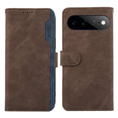 Google Pixel 11 Pro XL ABEEL Color Block Magnetic RFID Leather Phone Case - Brown-Blue