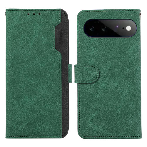 Google Pixel 11 Pro XL ABEEL Color Block Magnetic RFID Leather Phone Case - Green-Black