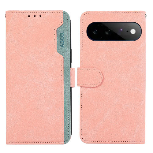 Google Pixel 11 Pro XL ABEEL Color Block Magnetic RFID Leather Phone Case - Pink-Cyan