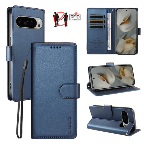 Google Pixel 11 Pro XL BETOPNICE Pearlescent RFID Vegan Leather Phone Case with Strap - Blue